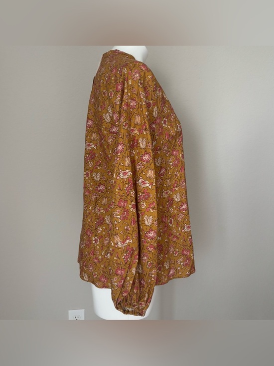 Parterre Bryce Marigold Daphne Button Down Floral Linen Blend Top Blouse — image 2 of 8